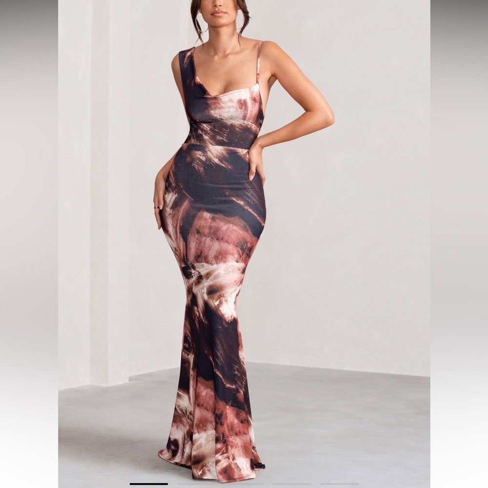 Brown Print Asymmetrical Maxi